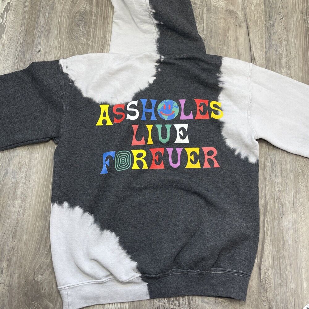 Linda Finegold Hoodie A$$holes Live Forever Sweatshirt Gray White Mens Small